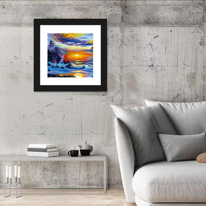 Evening Coastal Sunset with Palm Silhouettes Wall Art