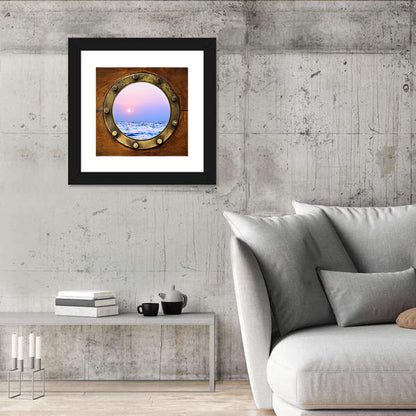Brass Porthole with Sunset Horizon Wall Art