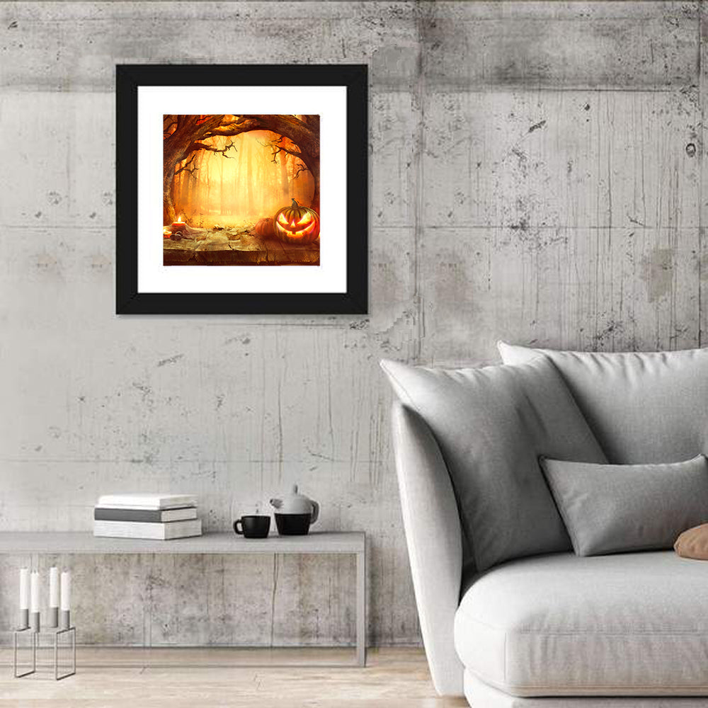 Halloween Jack O'lantern in Dark Forest Wall Art