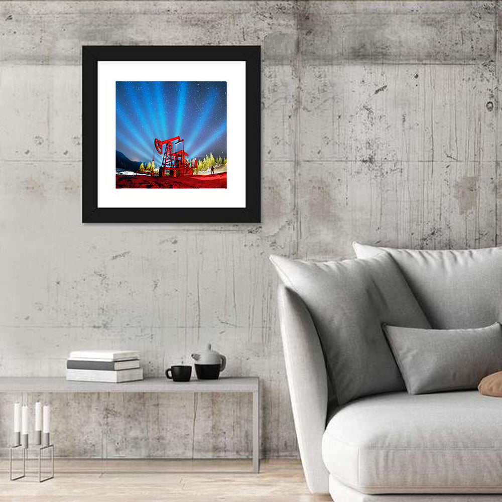 Starry Night Oil Pump Jack Wall Art