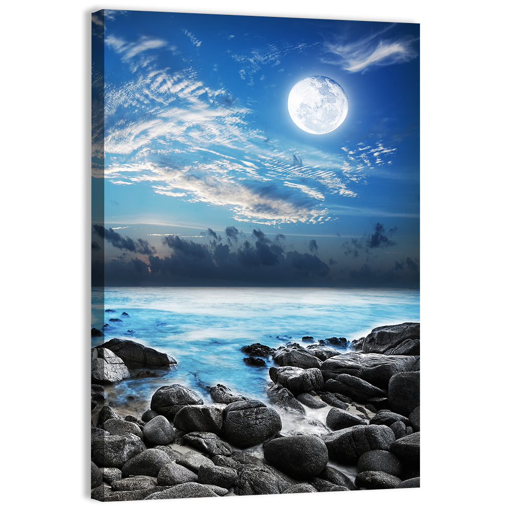 Moonlit Tropical Bay with Rocky Coast Wall Art
