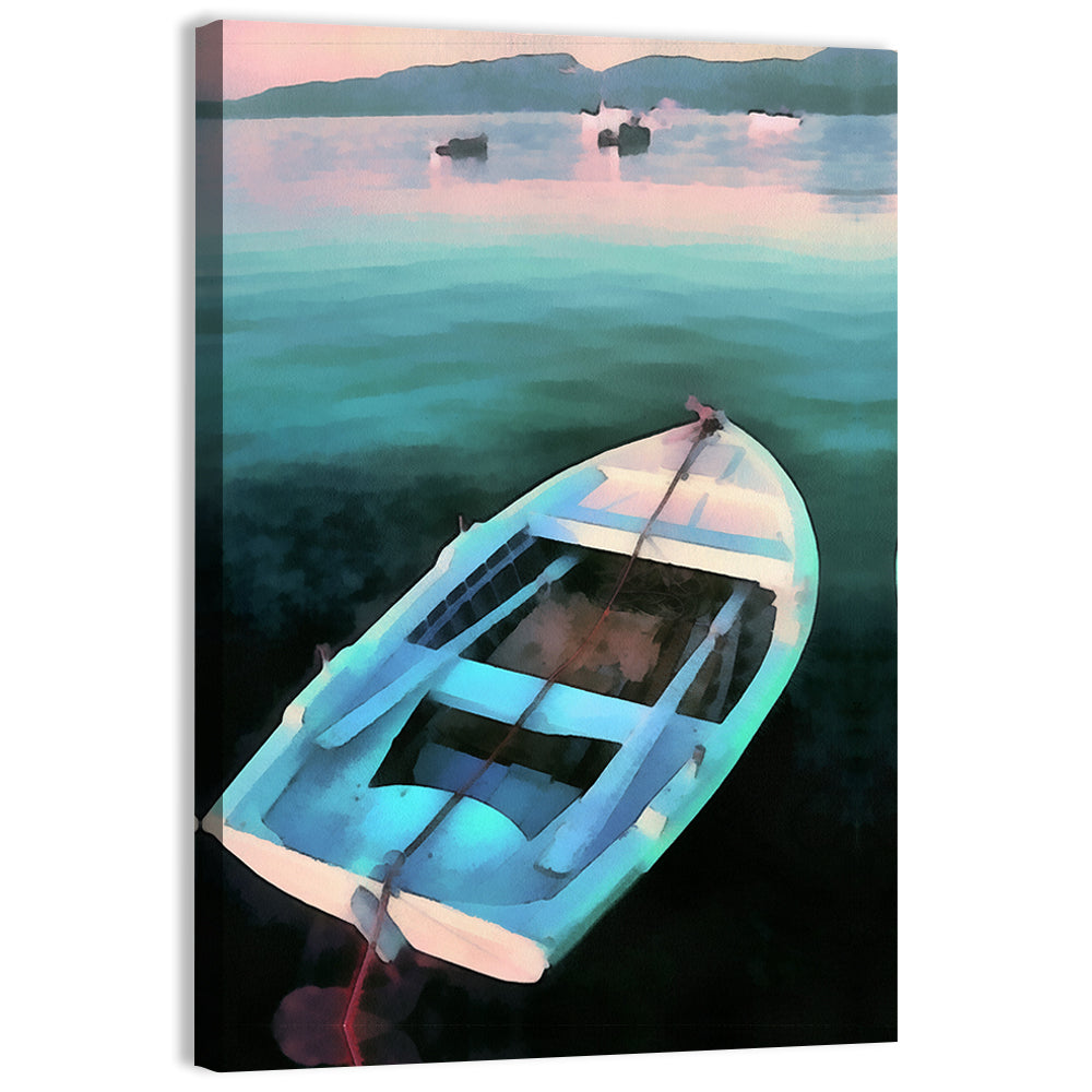 Tethered Rowboat at Dusk Wall Art, canvas print, portrait