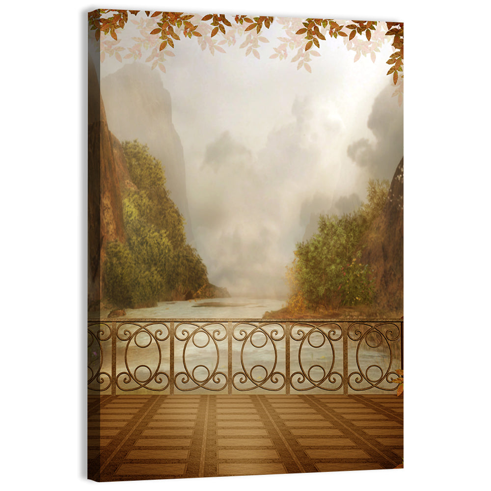 Misty Balcony Over Lake Wall Art