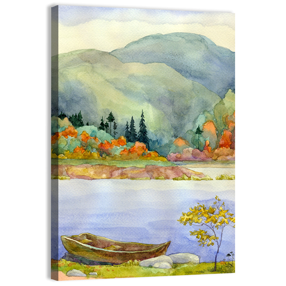 Old Rowboat on Autumn Lake Wall Art