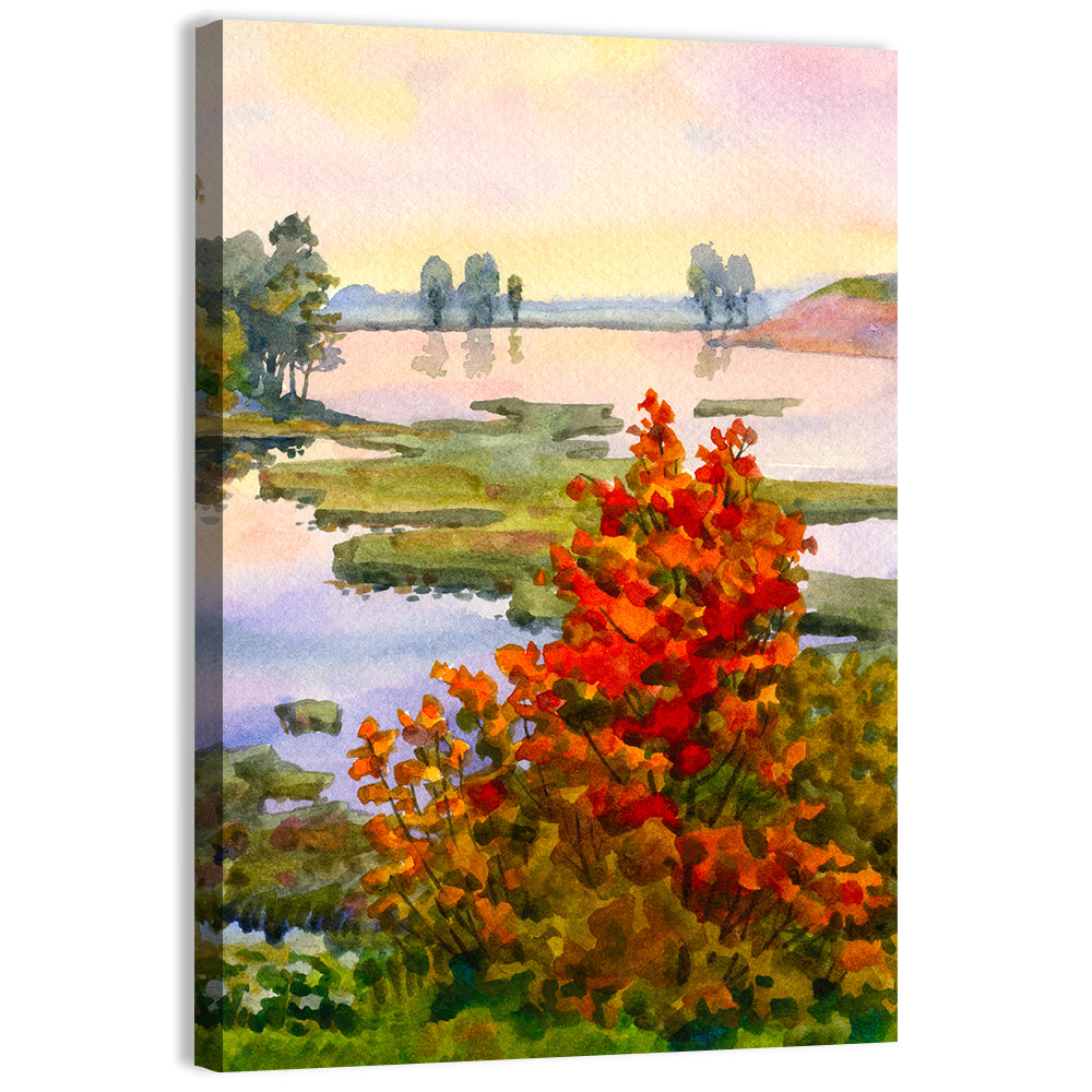 Autumn Lake Watercolor Wall Art