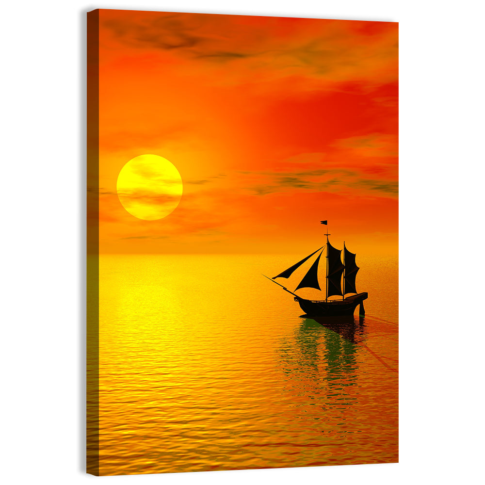 Old Sailboat Silhouette at Sunset Wall Art