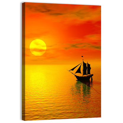 Old Sailboat Silhouette at Sunset Wall Art