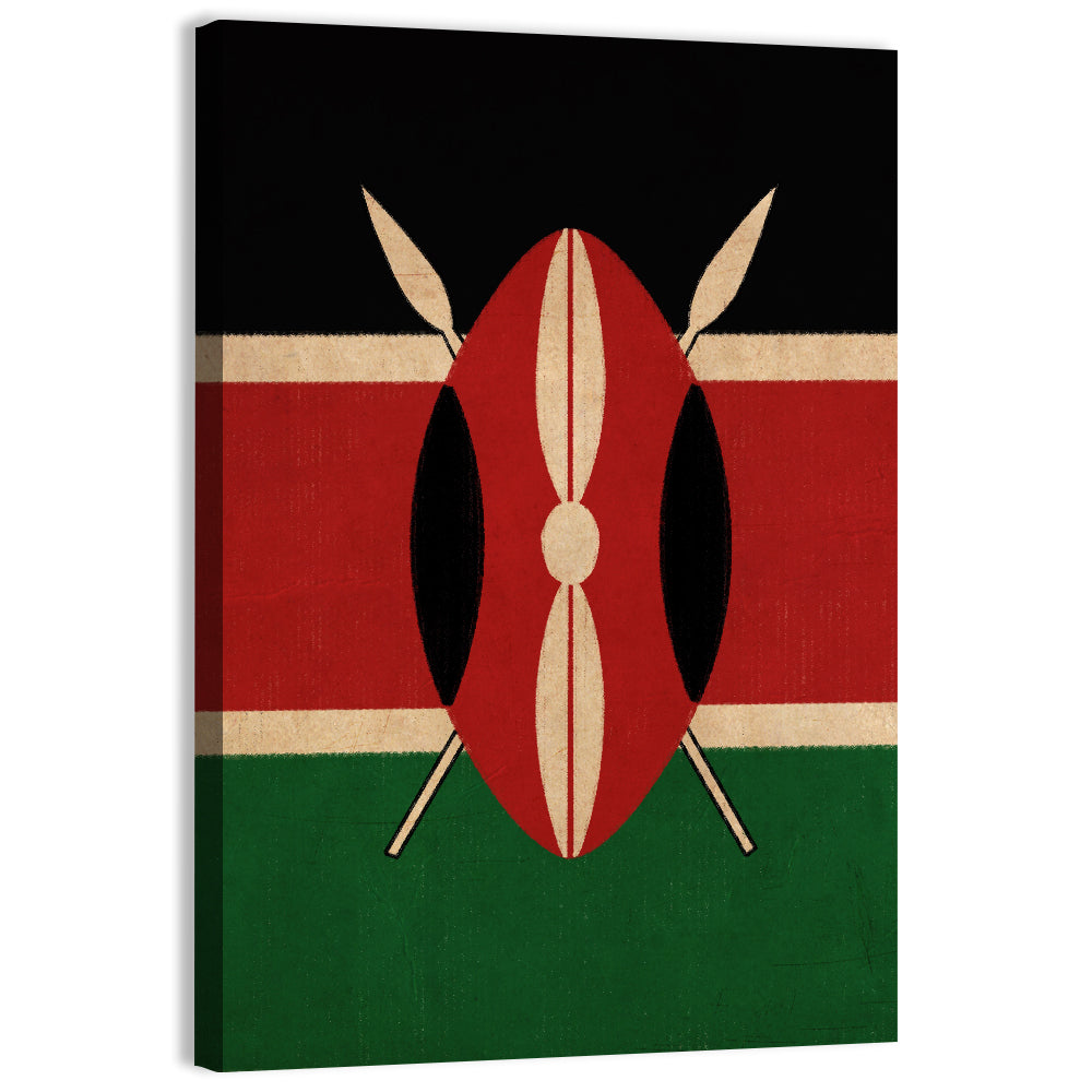 Kenyan Flag with Shield Emblem Wall Art