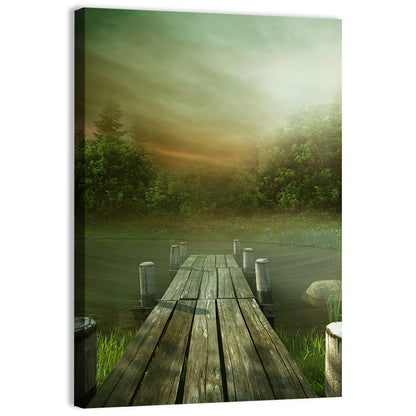 Wooden Jetty on Misty Lake Wall Art