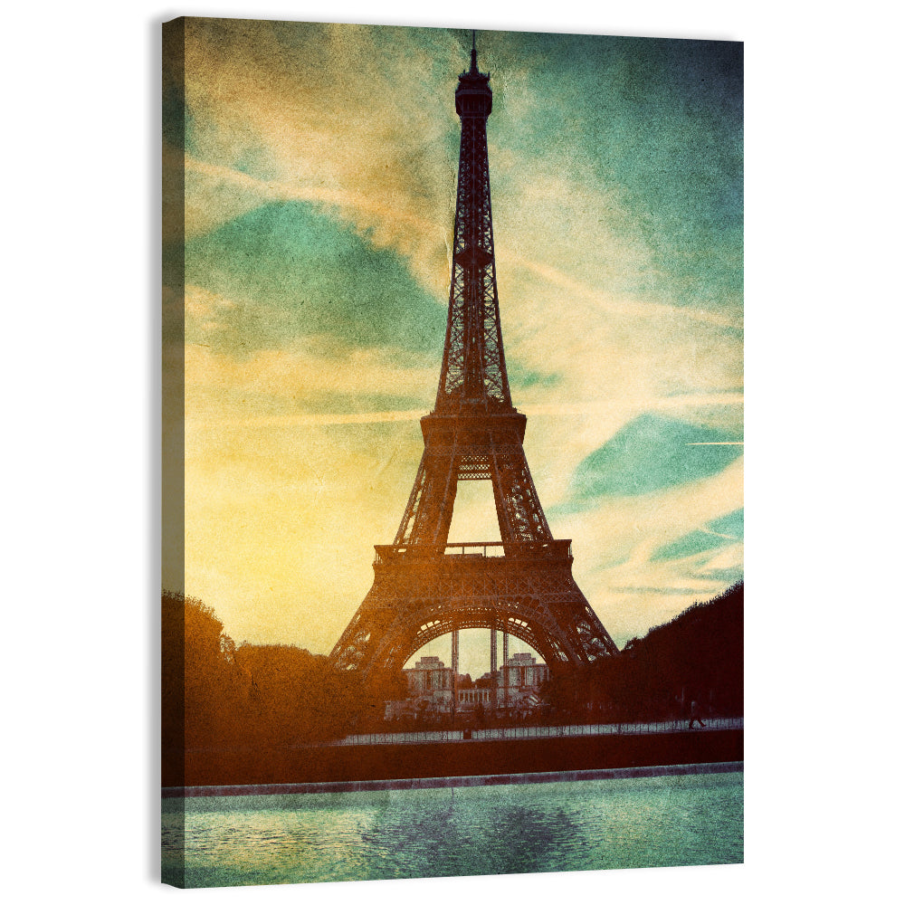 Eiffel Tower Sunset Reflection Wall Art