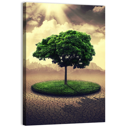 Circular Grass Oasis with Lone Tree Wall Art