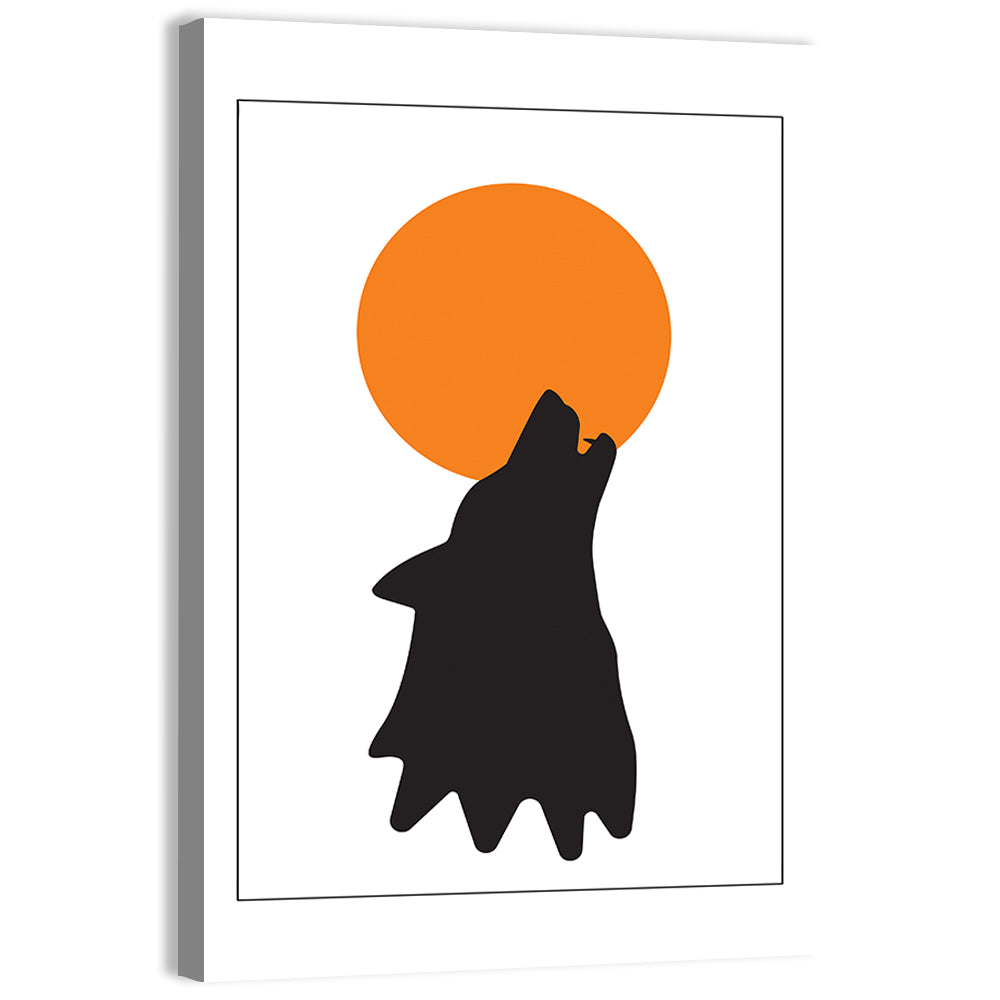 Wolf Silhouette with Orange Moon Wall Art