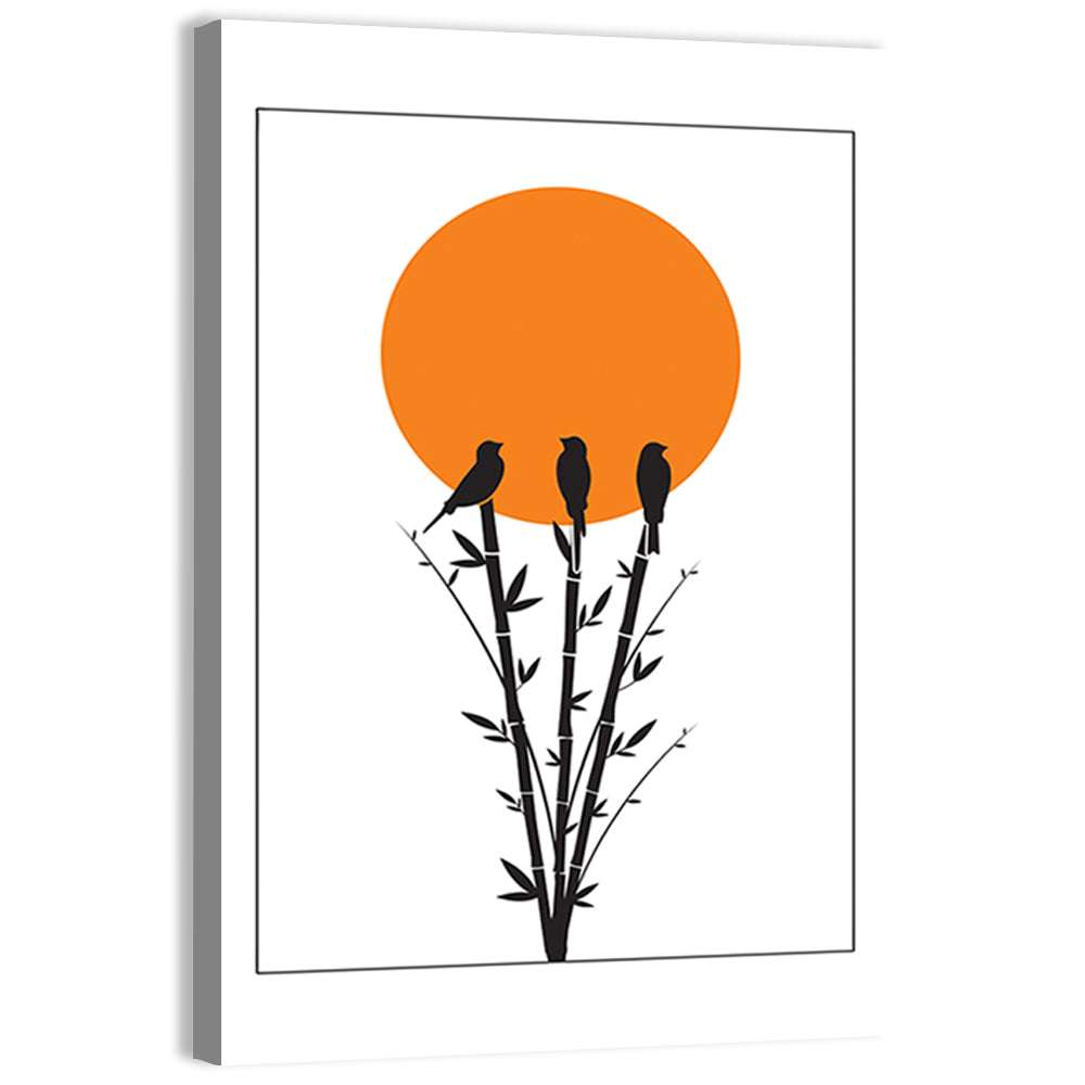 Bamboo Tree & Birds Silhouette Wall Art