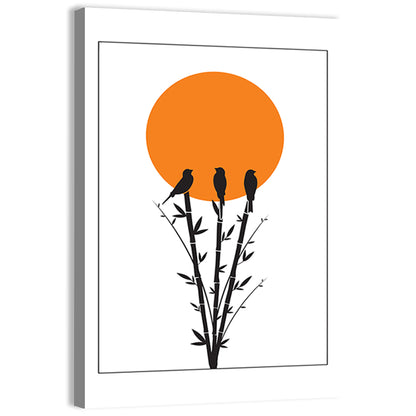 Bamboo Tree & Birds Silhouette Wall Art