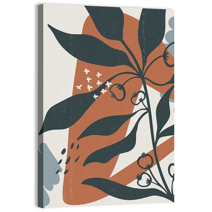 Boho Floral Abstract, Dark Blue and Terracotta Wall Art