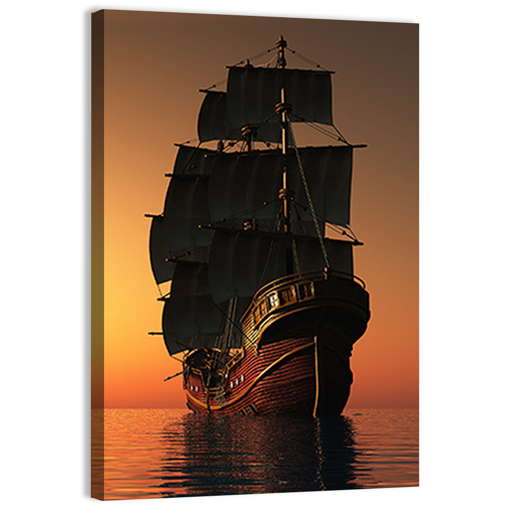Sailing Ship at Golden Sunset Wall Art