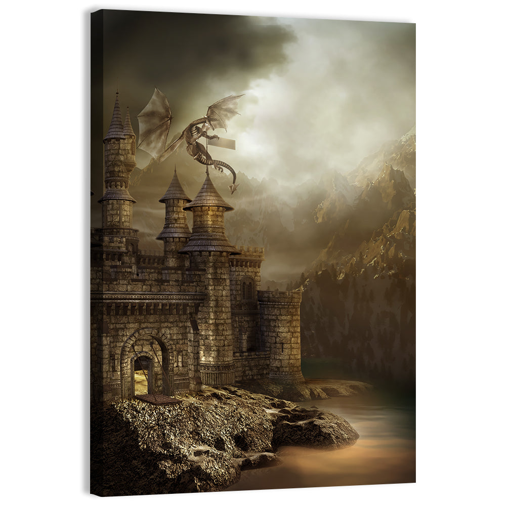 Dragon Perched on Castle Wall Art