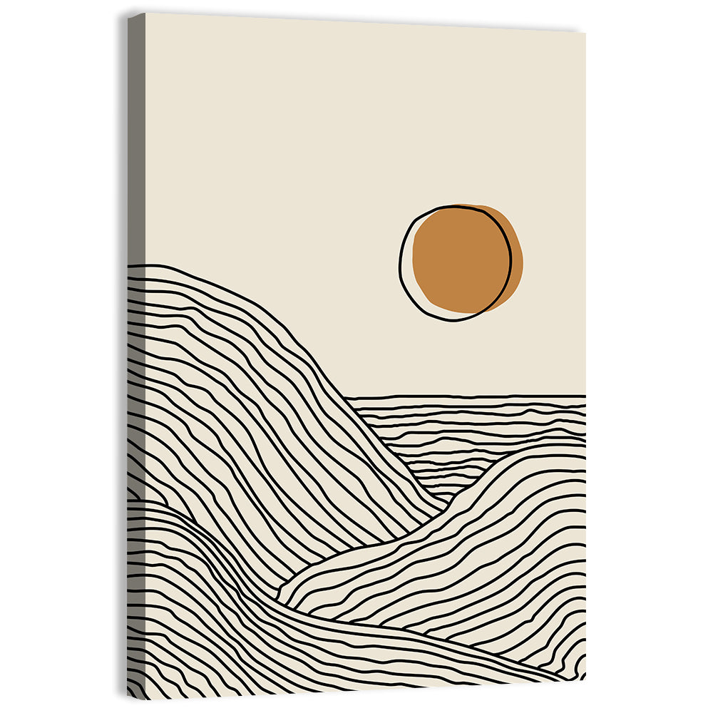 Contour Mountains with Geometric Sun Wall Art