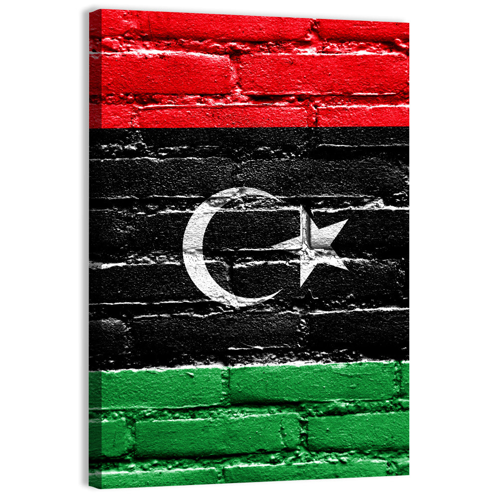 Libyan Flag on Distressed Brick Wall Art