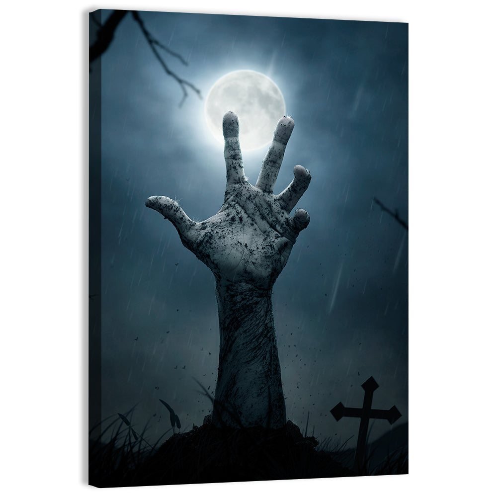 Rising Zombie Hand Under Moonlight Wall Art