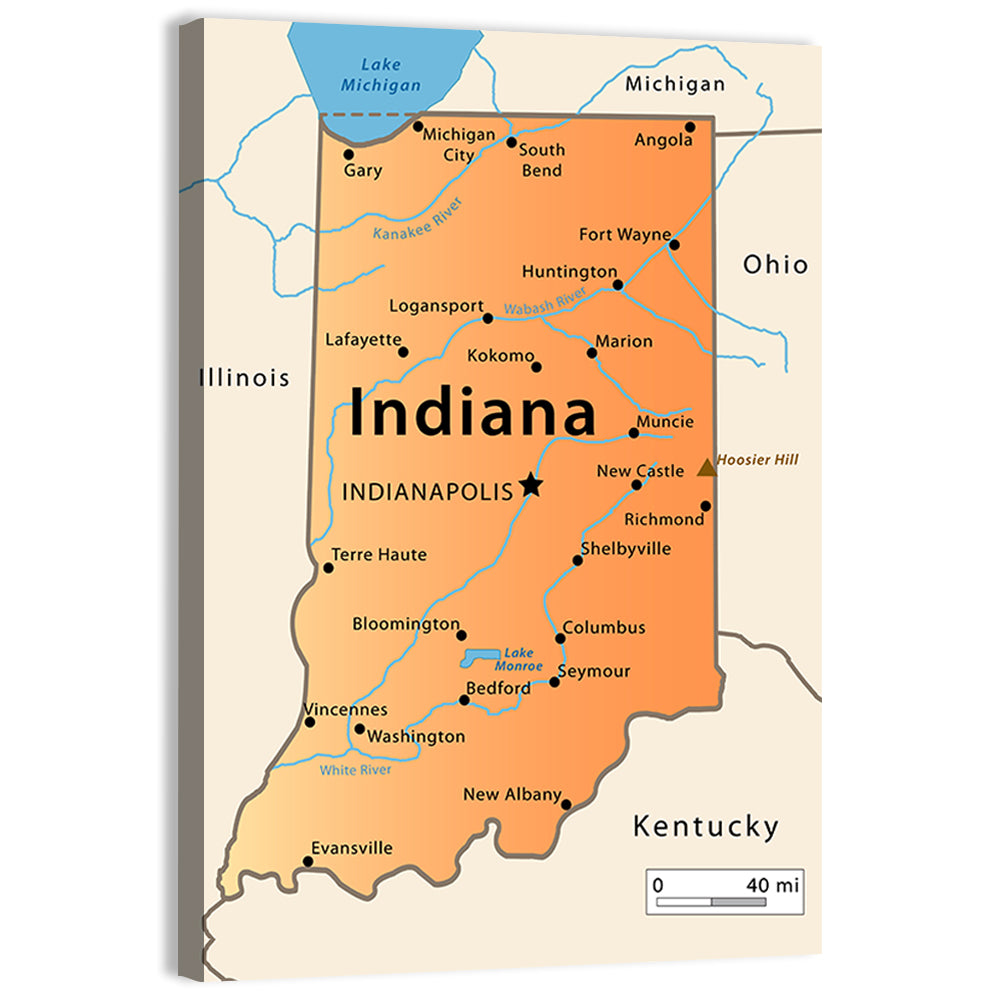 Indiana State Map Wall Art
