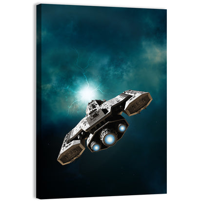 Low Angle Starship with Blue Thrusters Wall Art
