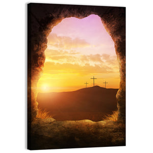 Empty Tomb With Three Crosses Wall Art