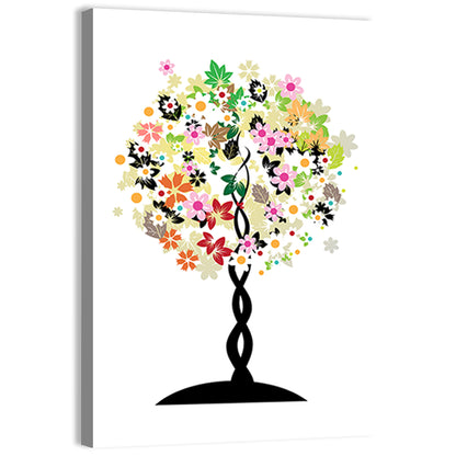 Braided Trunk Floral Tree Illustration Wall Art