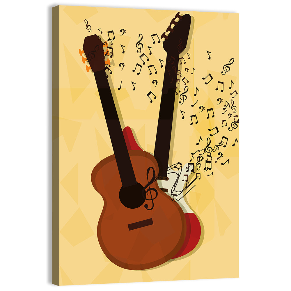 Twin Neck Guitar Illustration Wall Art, canvas print, portrait