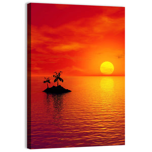 Small Island With Coconut Trees Sunset Wall Art