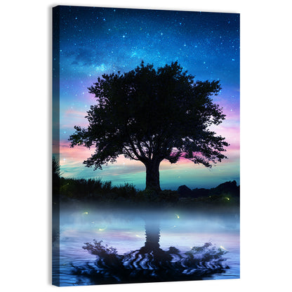 Lonely Tree Under Starry Sky Wall Art