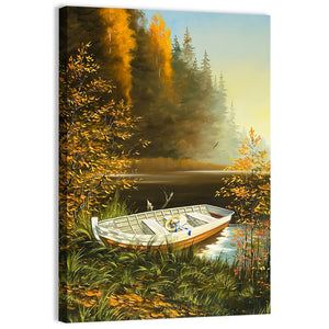 Boat On The Bank Of Lake Wall Art