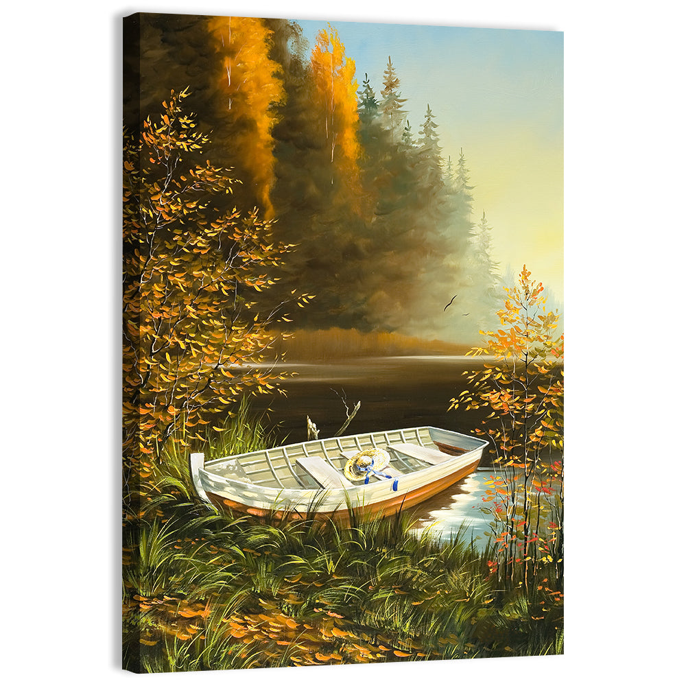 Wooden Boat with Straw Hat Wall Art