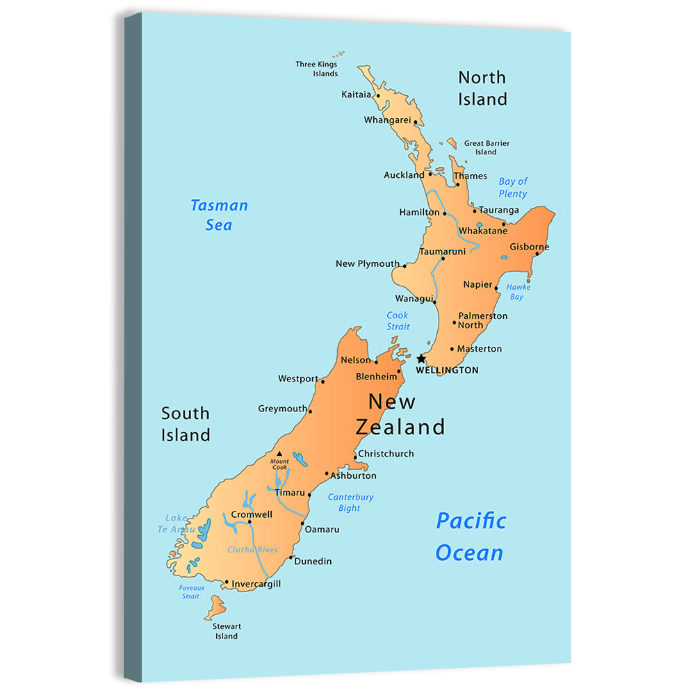 New Zealand Cartographic Map Wall Art, canvas print, portrait