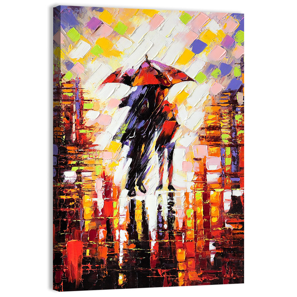 Couple Under Red Umbrella Wall Art