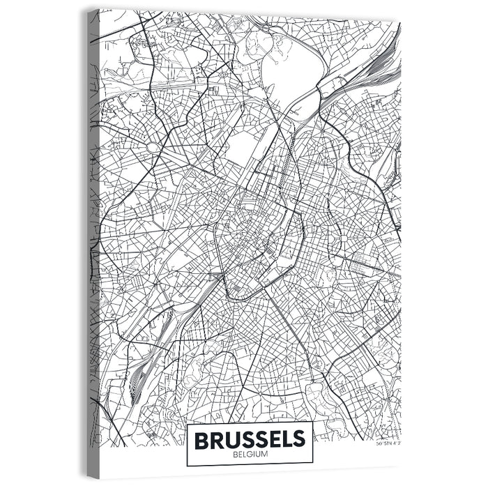 Brussels City Map Wall Art as a canvas print