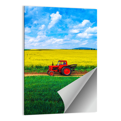 Red Tractor Over Yellow Rapeseed Field Wall Art