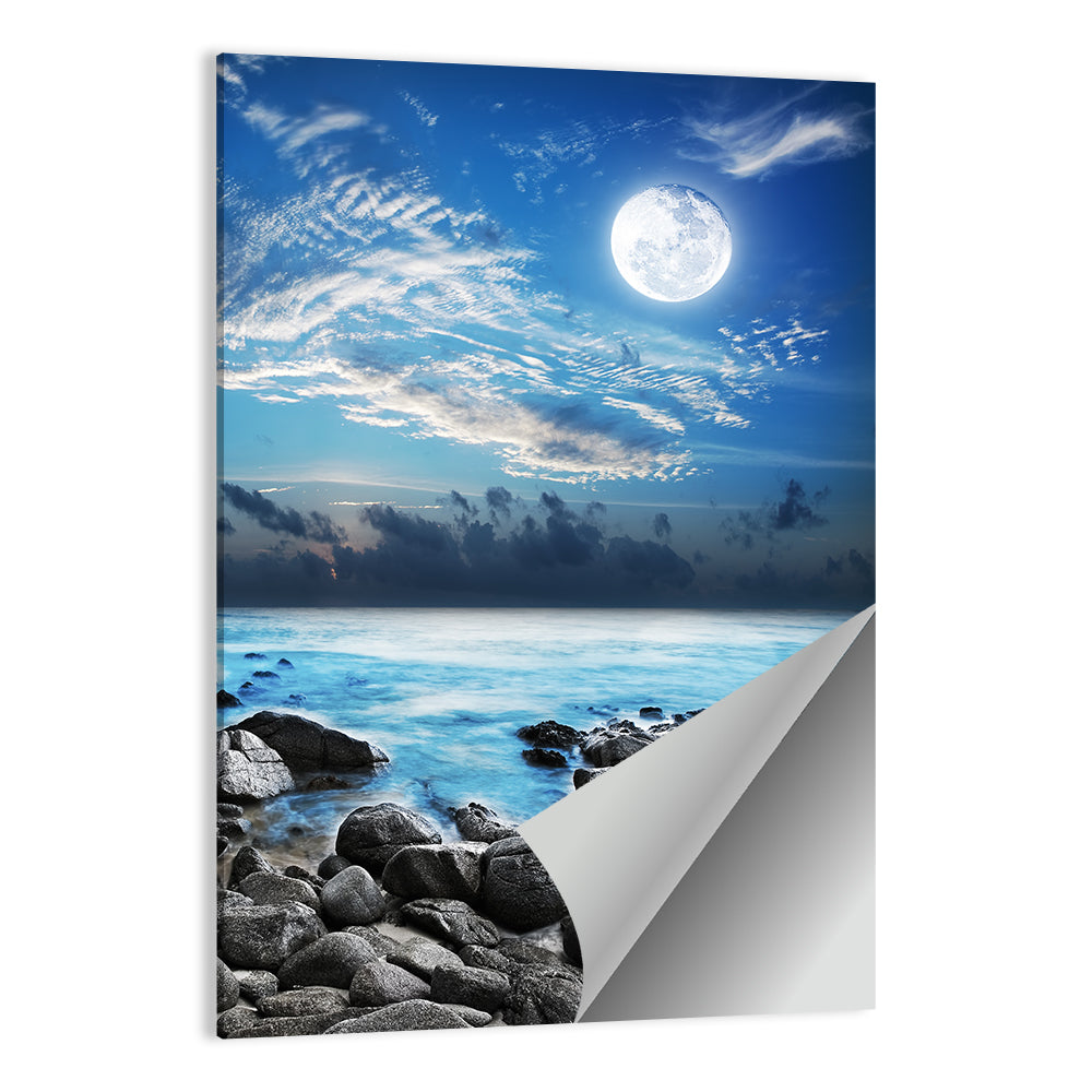 Moonlit Tropical Bay with Rocky Coast Wall Art