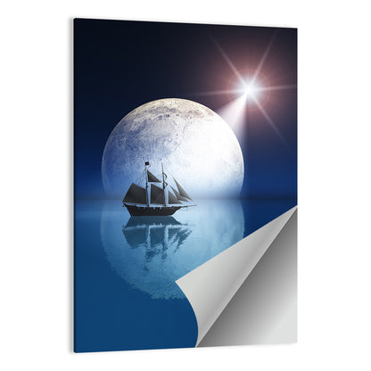 Moonlit Ship with Glowing Star Wall Art