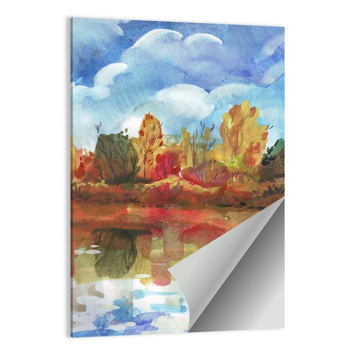 Autumn Lake Reflection Watercolor Wall Art as a poster print