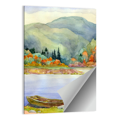 Old Rowboat on Autumn Lake Wall Art