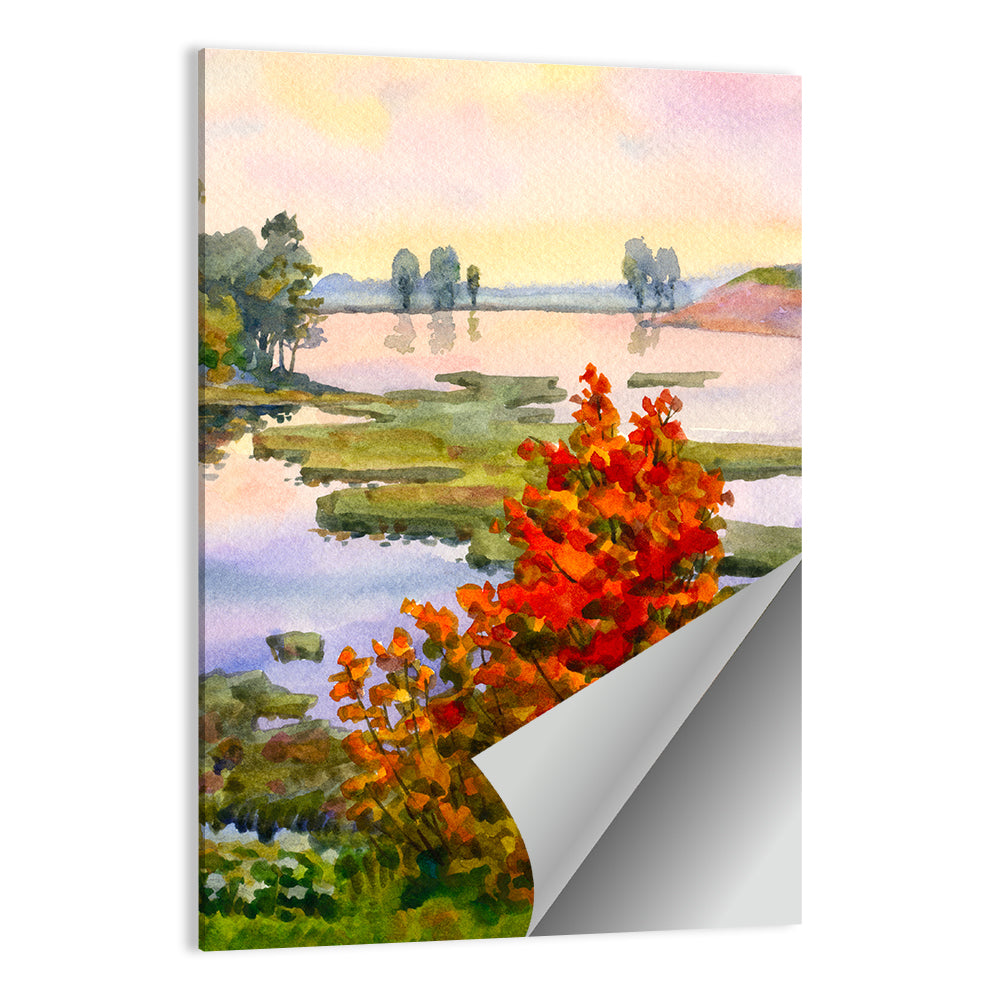 Autumn Lake Watercolor Wall Art