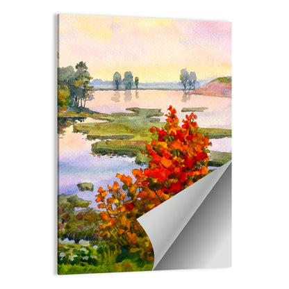 Autumn Lake Watercolor Wall Art