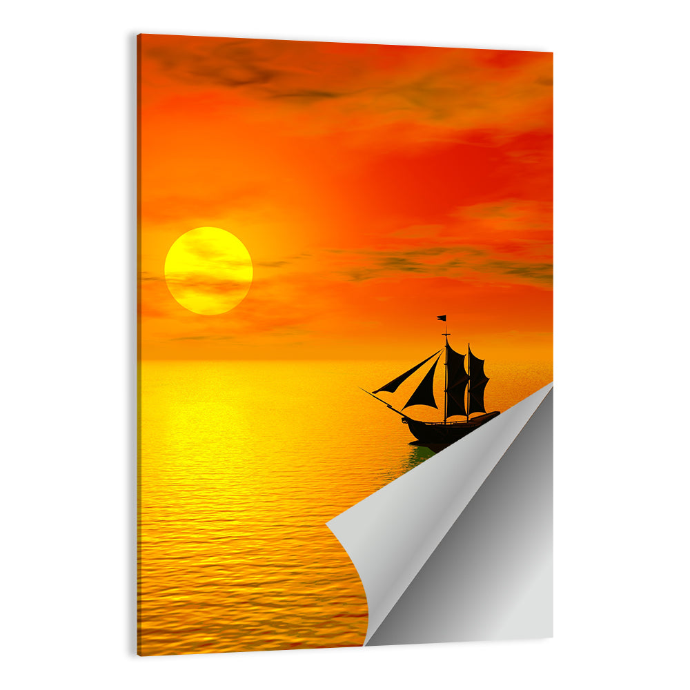 Old Sailboat Silhouette at Sunset Wall Art