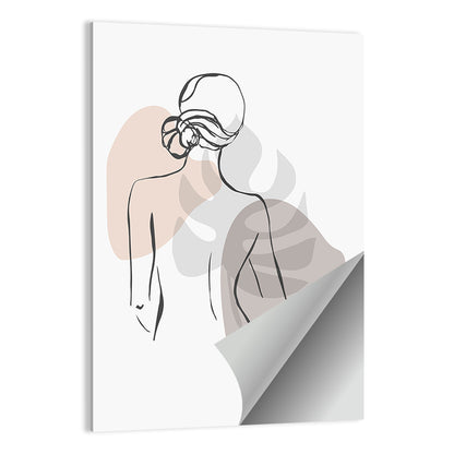 Continuous Line Woman with Monstera Leaf Wall Art