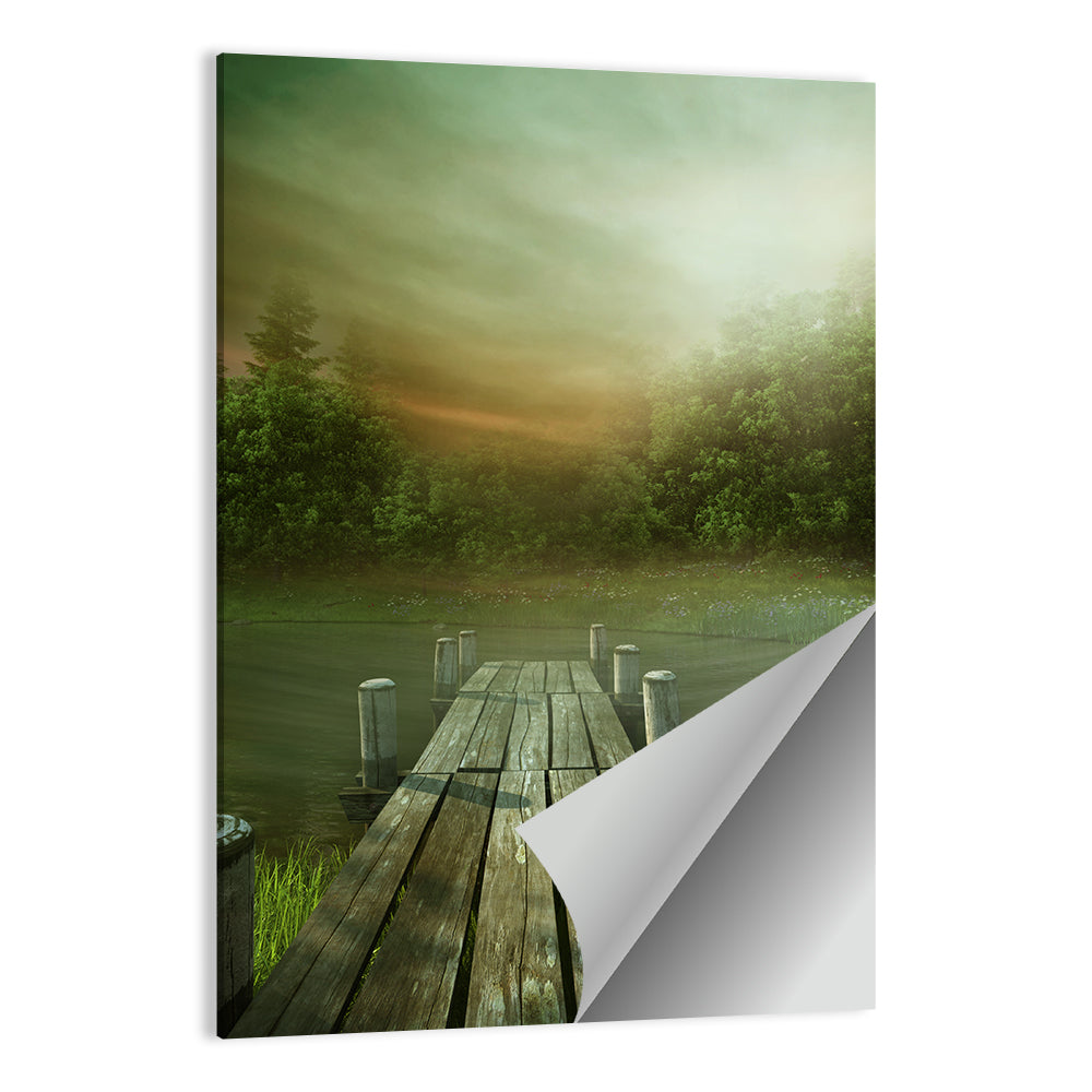 Wooden Jetty on Misty Lake Wall Art
