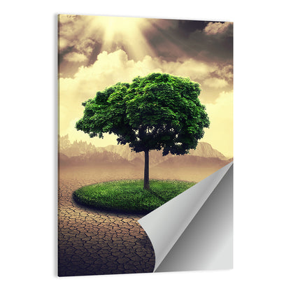 Circular Grass Oasis with Lone Tree Wall Art