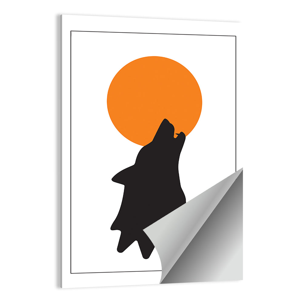 Wolf Silhouette with Orange Moon Wall Art