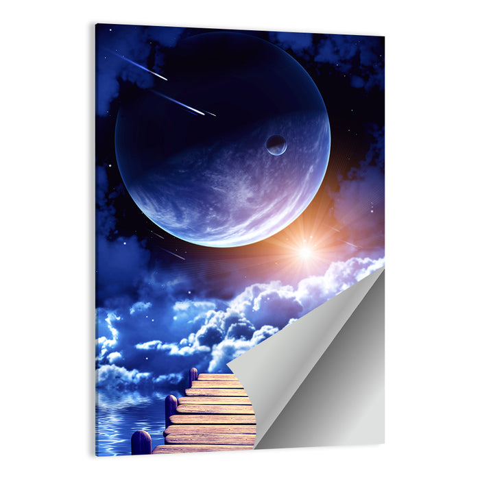 Wooden Pier Under Planetary Nebula Wall Art as a poster print