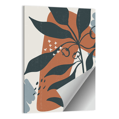 Boho Floral Abstract, Dark Blue and Terracotta Wall Art
